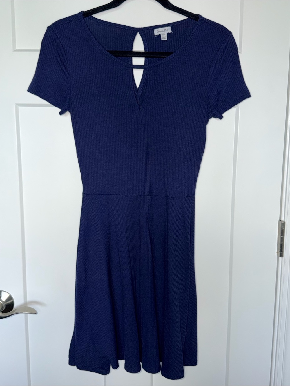 Navy Ribbed Keyhole Mini Dress